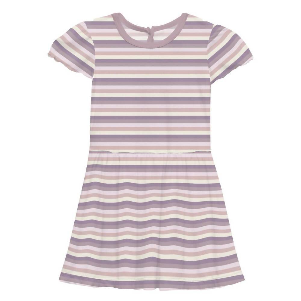 NEW KICKEE girls' flutter sleeve twirl dress in lavender bliss stripe